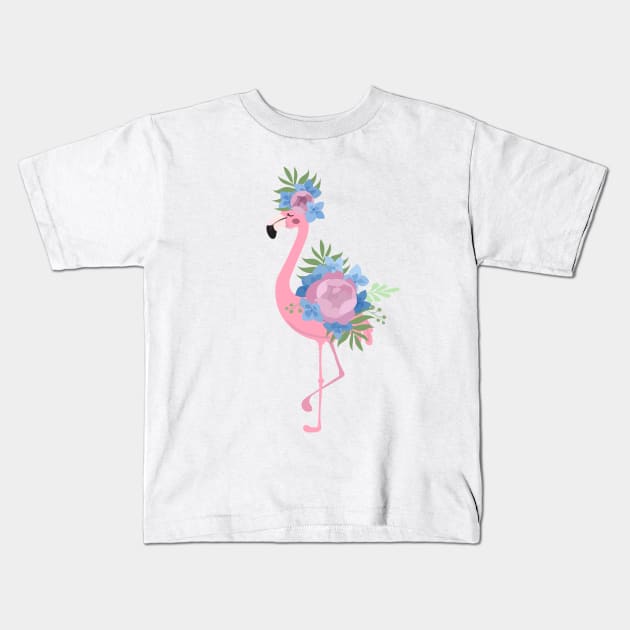 Flamingo with peonies Kids T-Shirt by  ESHA-Studio